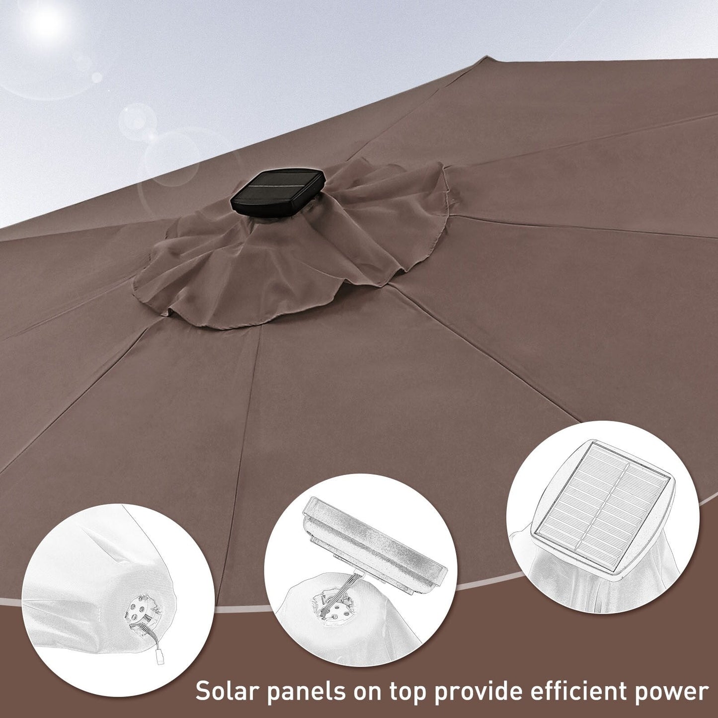 Parasol de terrasse Ainfox de 3 m avec éclairage, parasol solaire d'extérieur sans pied