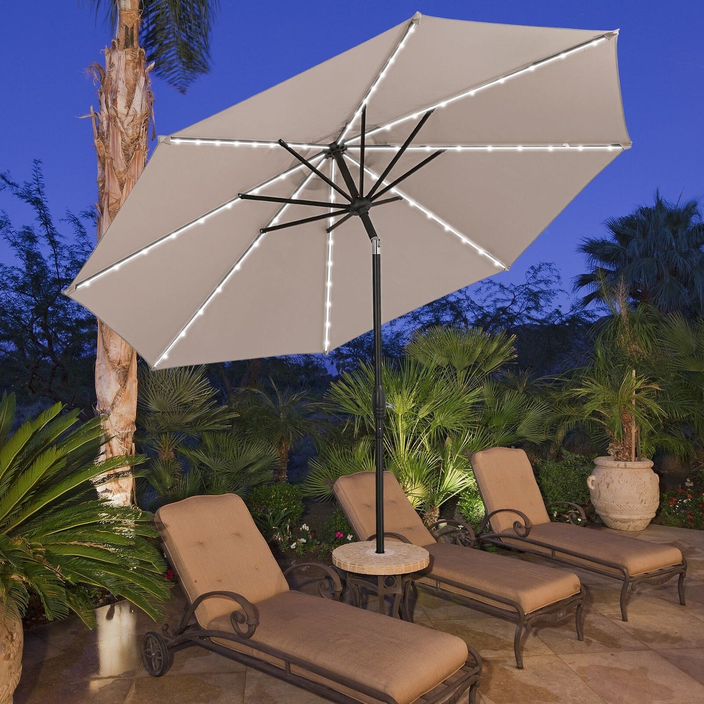 Parasol de terrasse Ainfox de 3 m avec éclairage, parasol solaire d'extérieur sans pied