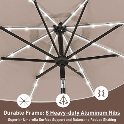 Parasol de terrasse Ainfox de 3 m avec éclairage, parasol solaire d'extérieur sans pied
