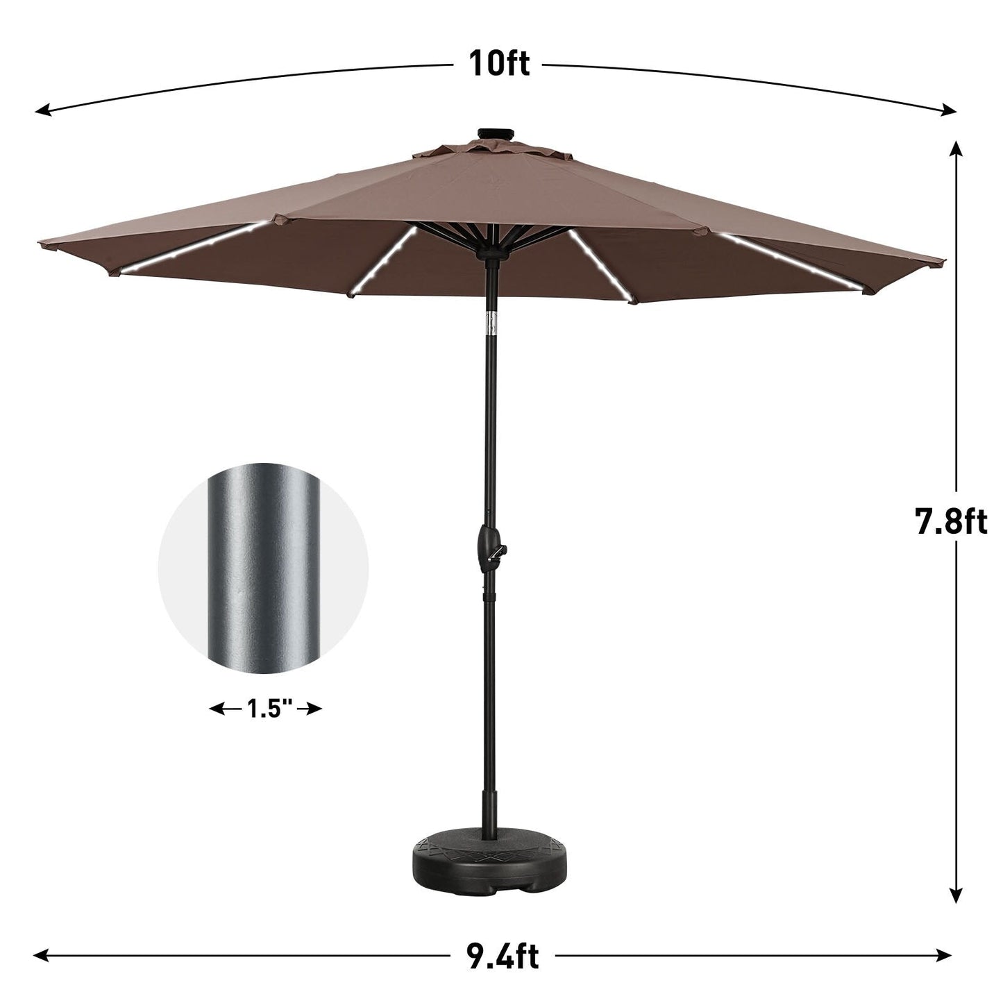 Parasol de terrasse Ainfox de 3 m avec éclairage, parasol solaire d'extérieur sans pied