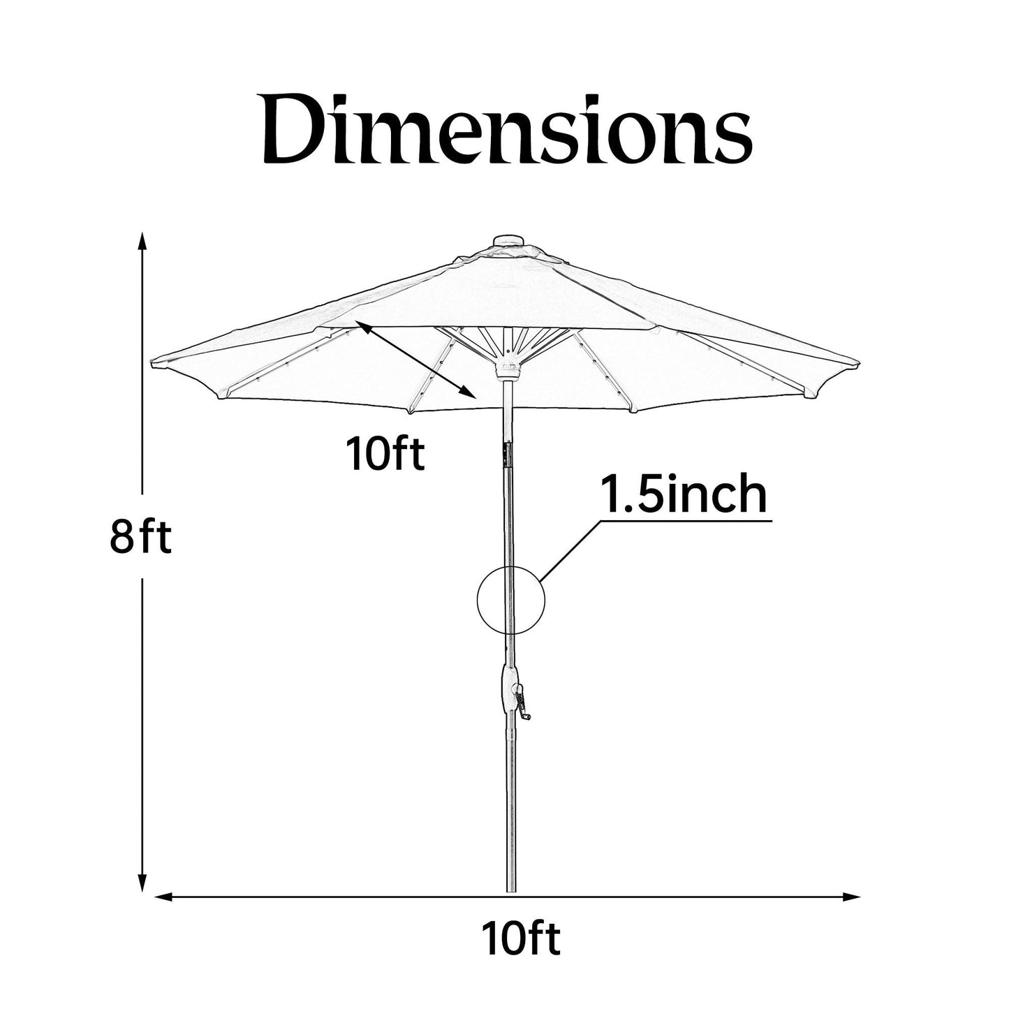 Parasol de terrasse Ainfox de 3 m avec éclairage, parasol solaire d'extérieur sans pied
