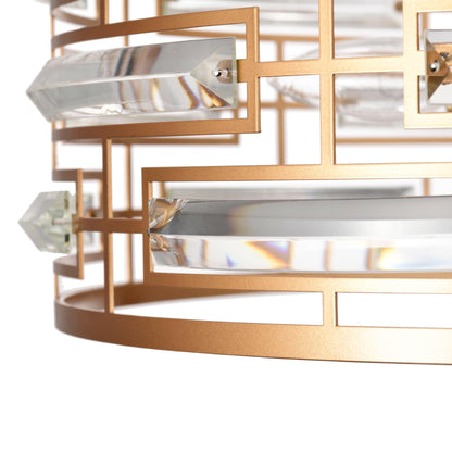 Lustre à abat-jour tambour Anita avec prisme en verre transparent