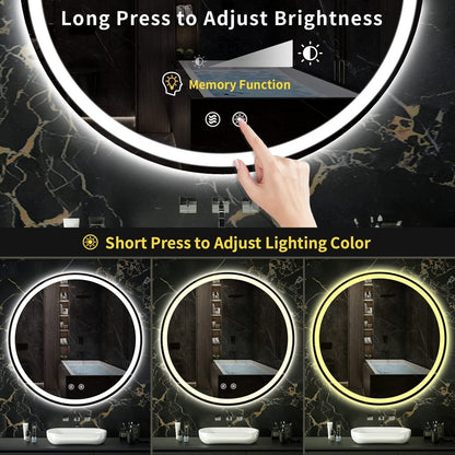 Miroir de courtoisie rond sans cadre, antibuée, éclairé par LED et à intensité variable