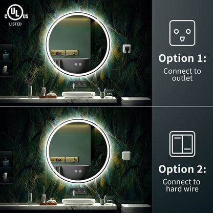 Miroir de courtoisie rond sans cadre, antibuée, éclairé par LED et à intensité variable