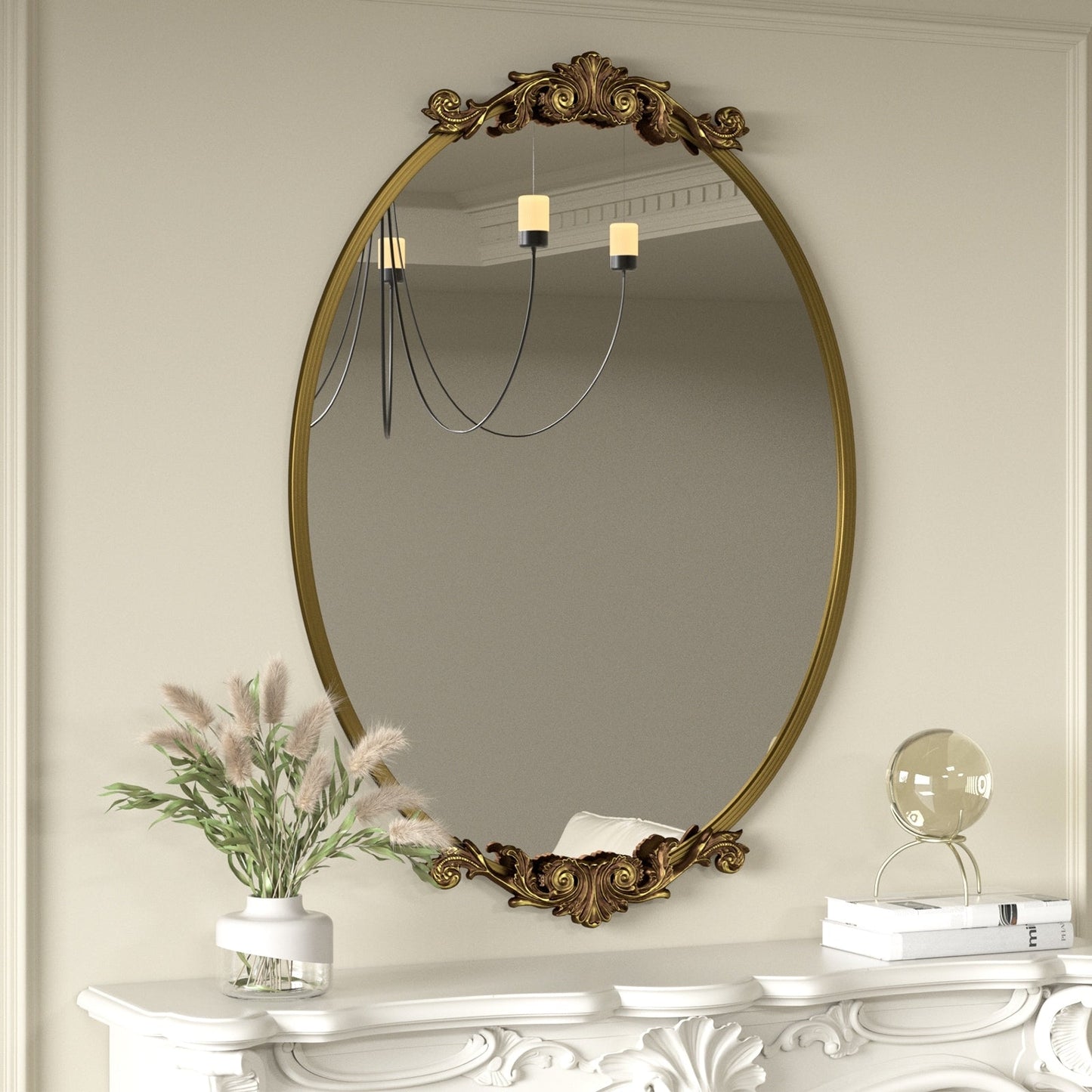 Miroir mural ovale vintage baroque orné