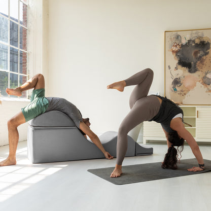 Chaise longue convertible Avana Kami / Yoga et massage - Ottomane 2 en 1 avec fauteuil de yoga pliable dissimulé, microvelours - N/A