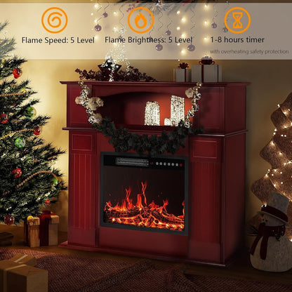 Cheminée électrique Bossin 43 avec manteau, insert de cheminée électrique de 23 pouces, meuble TV autonome avec foyer en bois