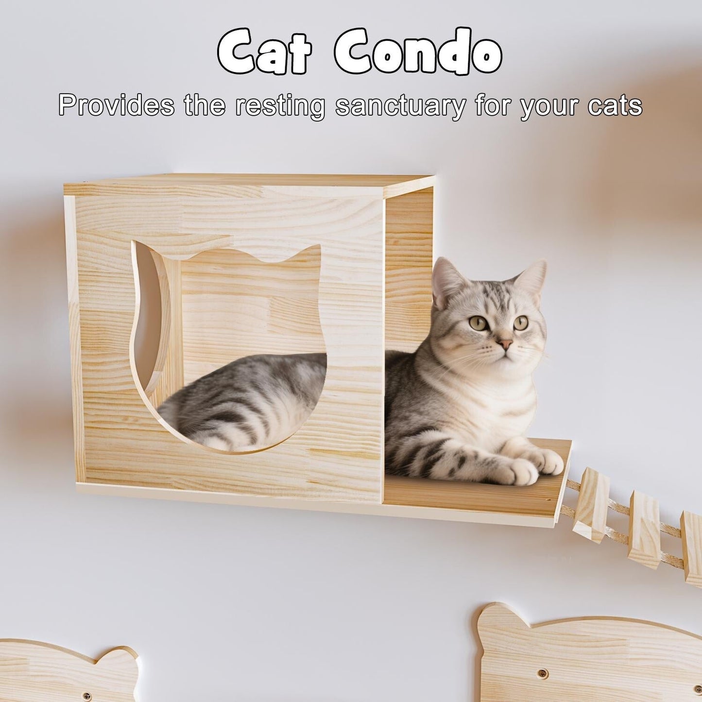 Système d'escalade mural pour chat BOSSIN 9/16/18 pièces en pin - Étagères murales avec panier, griffoir et tunnel