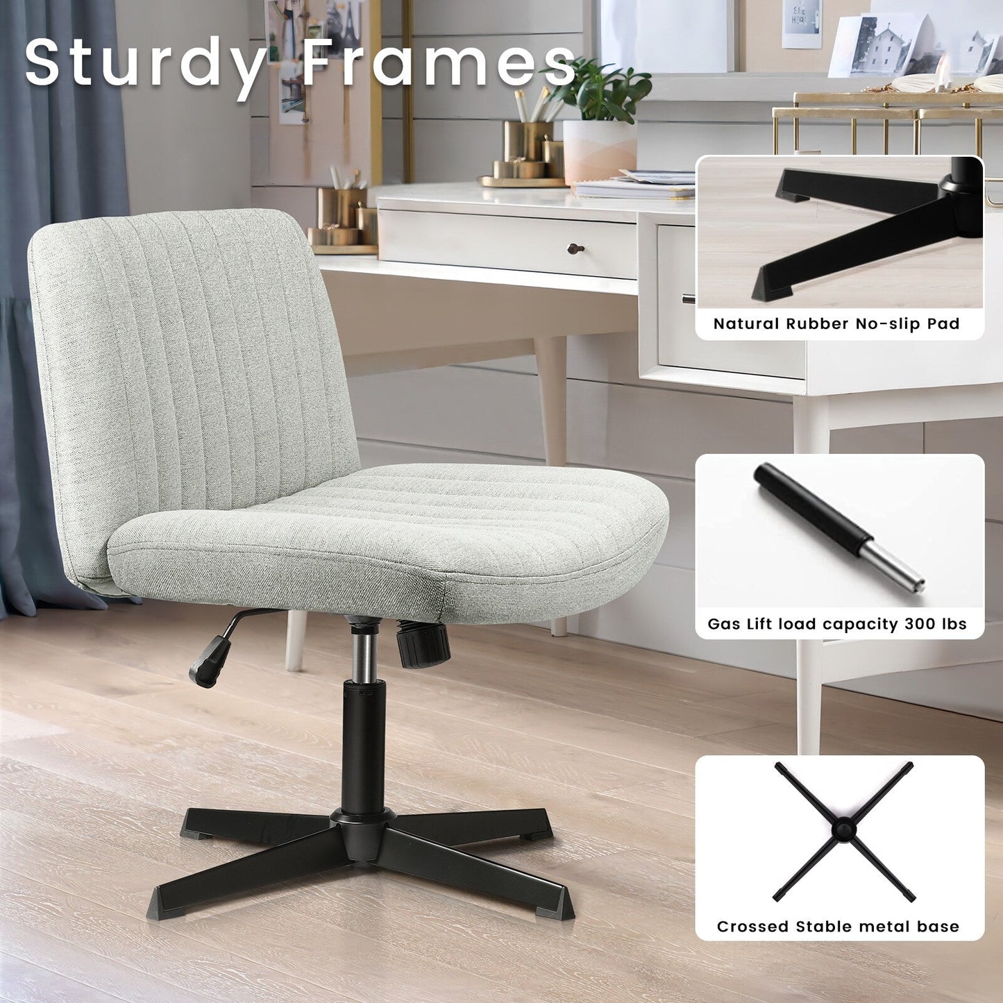 Chaise de bureau pivotante moderne BOSSIN Criss Cross Chair sans accoudoirs et sans roulettes, rembourrée en tissu.