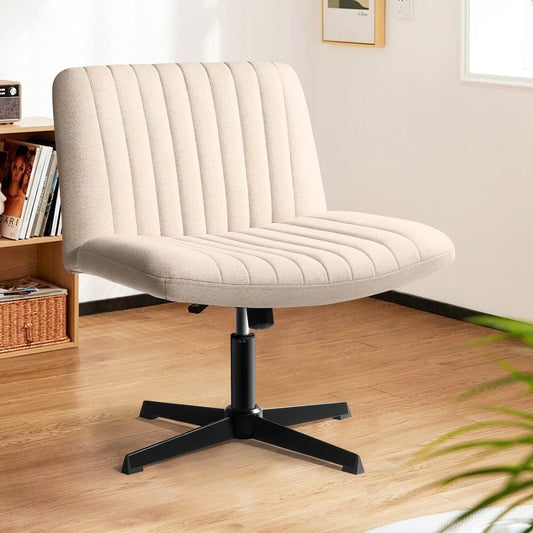 Chaise de bureau pivotante moderne BOSSIN Criss Cross Chair sans accoudoirs et sans roulettes, rembourrée en tissu.