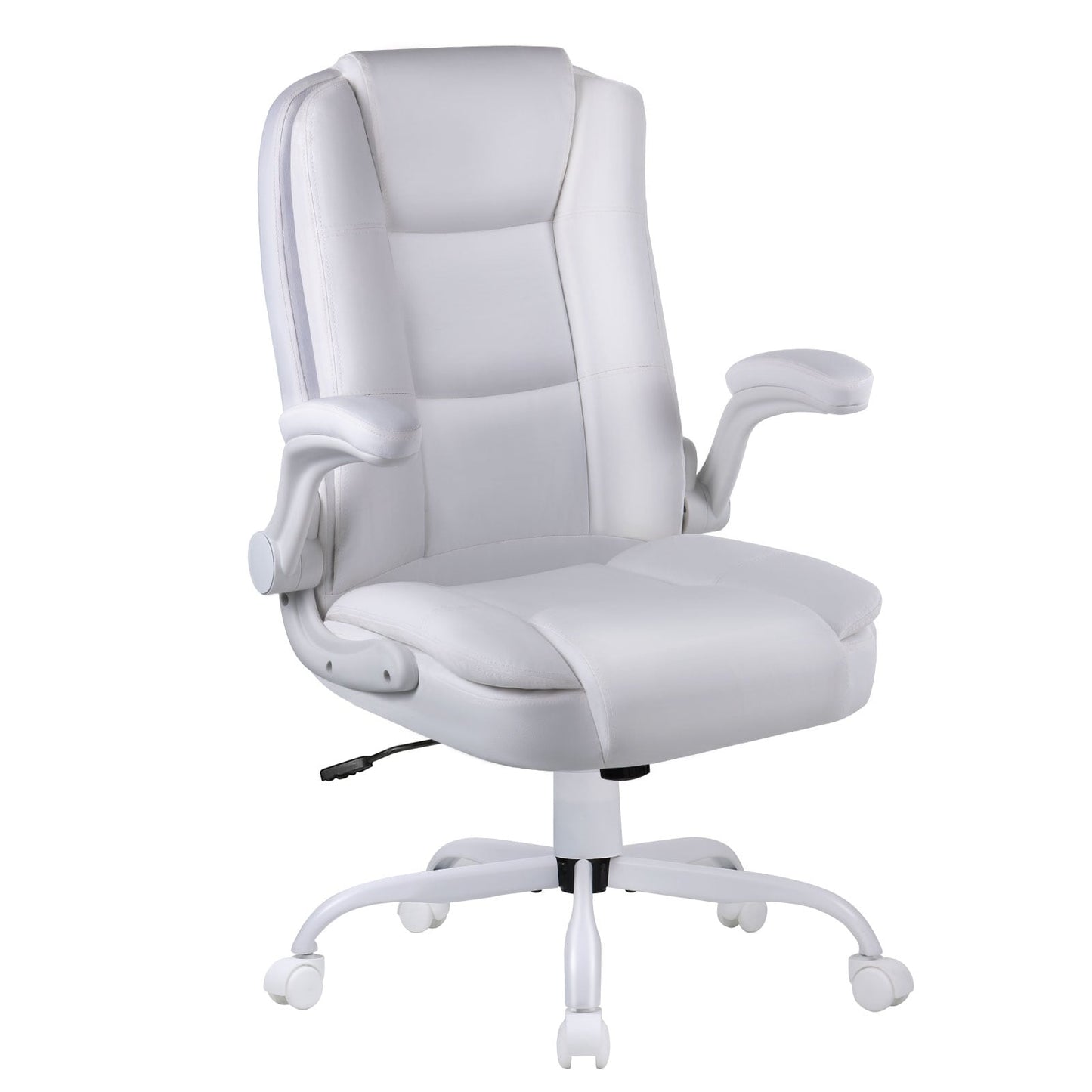 Fauteuil de bureau BOSSIN pour personnes de grande taille, ergonomique, à dossier haut, réglable en hauteur, en cuir, avec accoudoirs rembourrés et relevables.