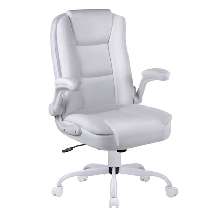 Fauteuil de bureau BOSSIN pour personnes de grande taille, ergonomique, à dossier haut, réglable en hauteur, en cuir, avec accoudoirs rembourrés et relevables.