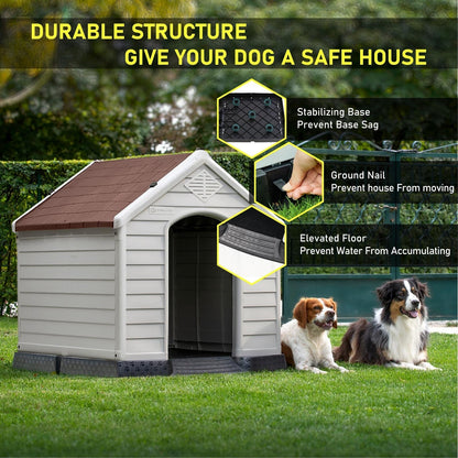 Niche en plastique Bossin pour chiens de petite et grande taille, niche isolée pour l'intérieur et l'extérieur, abri pour chiots avec plancher surélevé