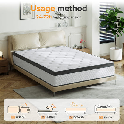 Matelas hybride ferme en mousse à mémoire de forme SweDrea de 12 po avec CertiPUR-US et Oeko-TEX, doté de ressorts renforcés.
