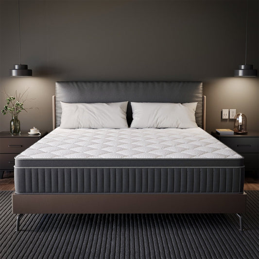 Matelas hybride à ressorts refroidissants SweDrea 12 po mi-ferme, isolation des mouvements, certifié CertiPUR-US, SGS et OEKO-TEX.