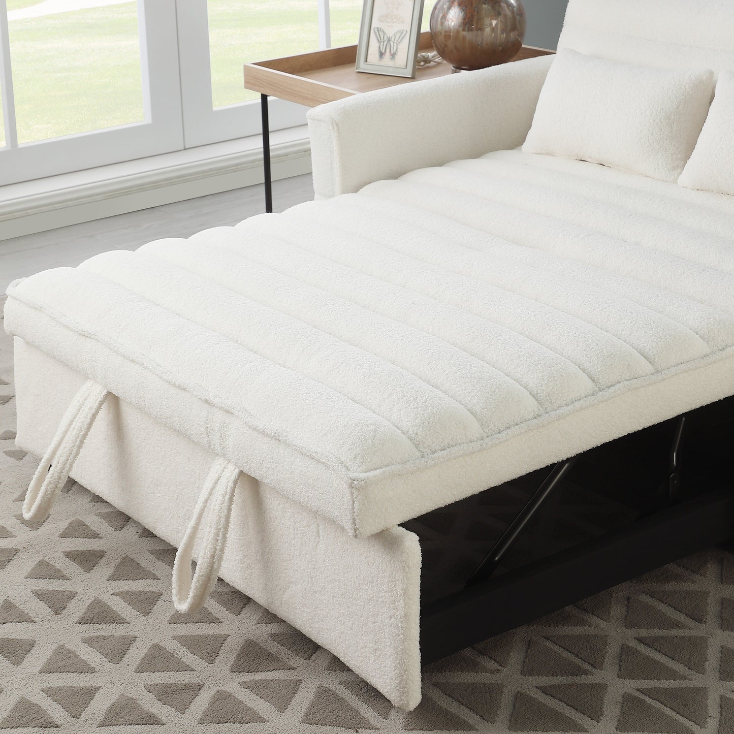 Canapé-lit convertible Boucle beige 55,12 pouces avec dossier réglable et 2 coussins de taille pour le salon