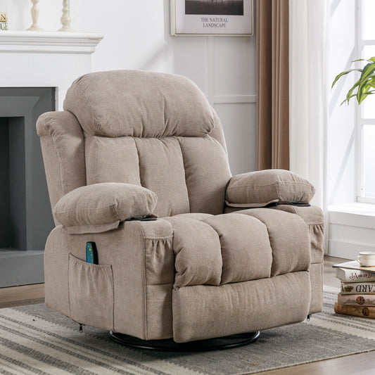 Fauteuil inclinable pivotant beige avec massage, chauffage et chargement USB