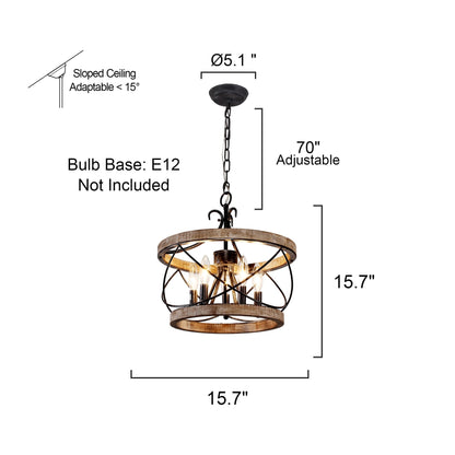 Lustre cage rustique en bois Bella Depot à 5 lumières, éclairage à intensité variable, suspension réglable de 15,7 pouces pour îlot de cuisine