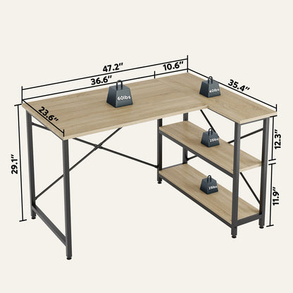 Petit bureau en L avec étagères de rangement Bureau d'ordinateur d'angle