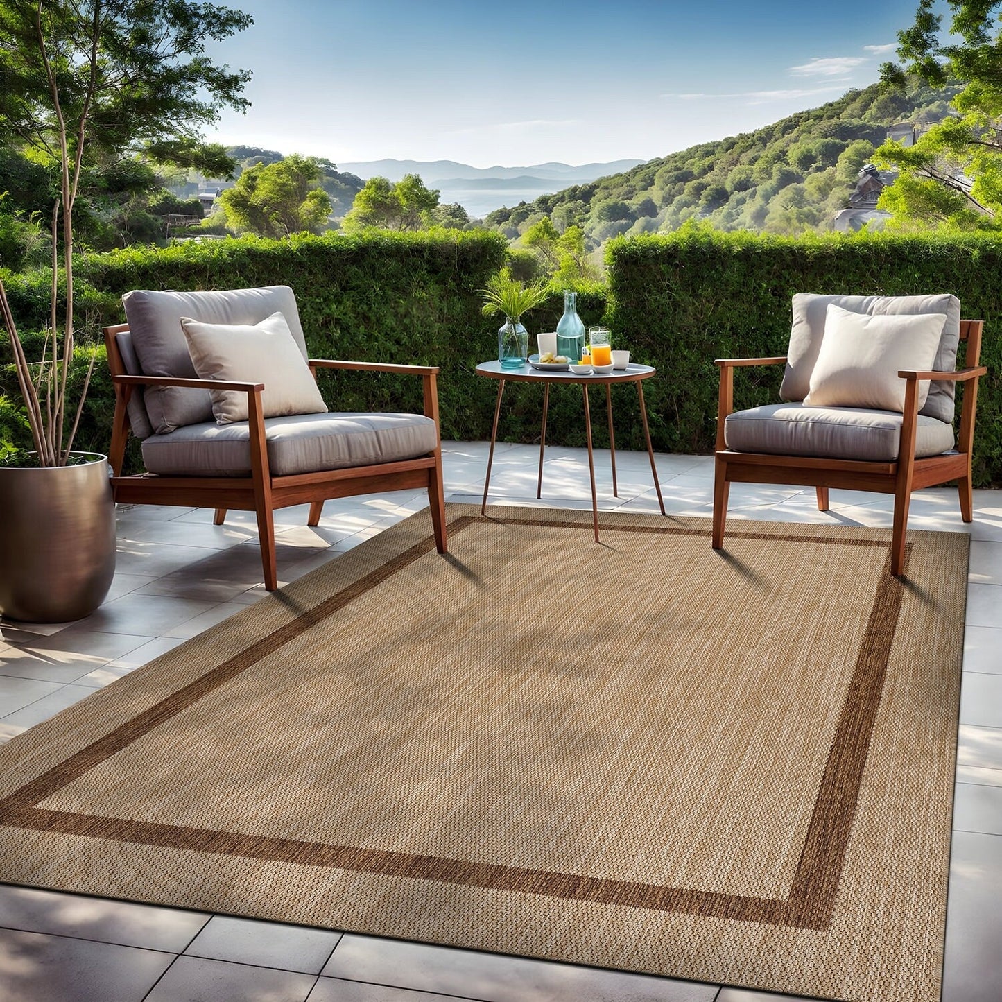 Tapis Beverly Rug moderne à bordures pour intérieur et extérieur, tapis d'extérieur pour patio, terrasse, porche