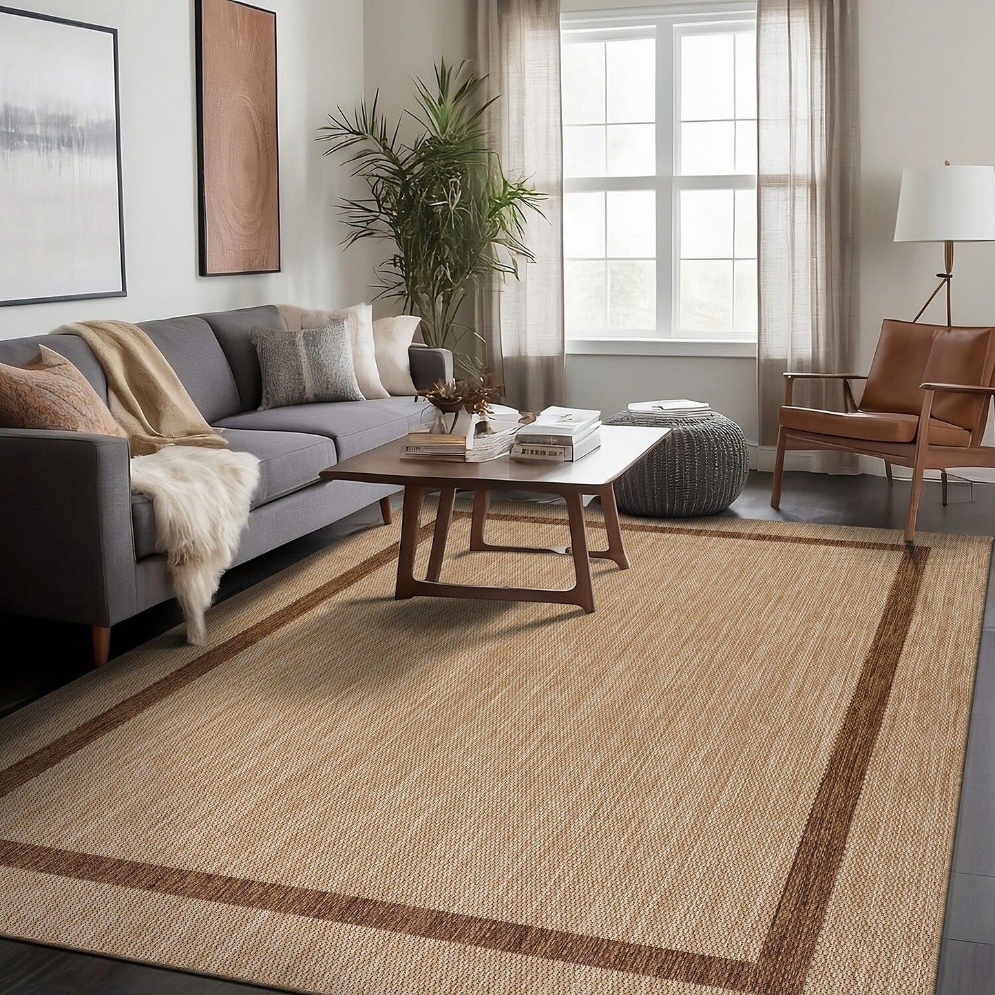 Tapis Beverly Rug moderne à bordures pour intérieur et extérieur, tapis d'extérieur pour patio, terrasse, porche