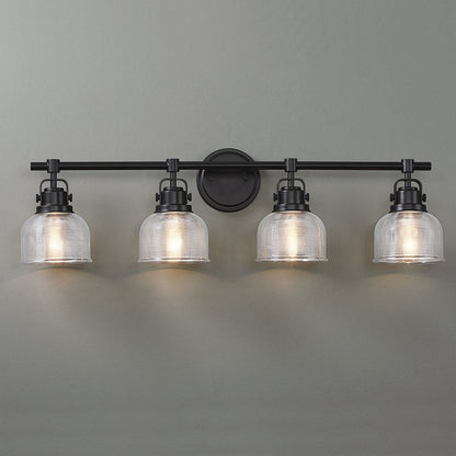 Applique murale noire pour salle de bain avec abat-jour en verre prismatique transparent