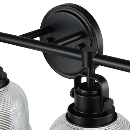 Applique murale noire pour salle de bain avec abat-jour en verre prismatique transparent