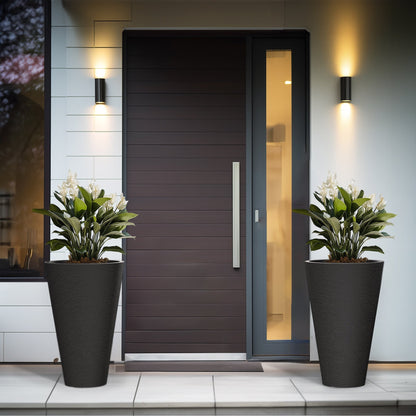 Ensemble de 2 grands pots ronds en plastique noir pour fleurs d'intérieur et d'extérieur