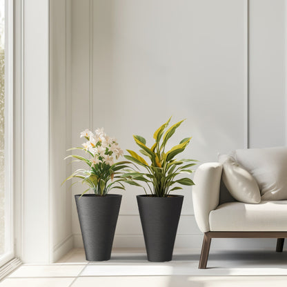 Ensemble de 2 grands pots ronds en plastique noir pour fleurs d'intérieur et d'extérieur