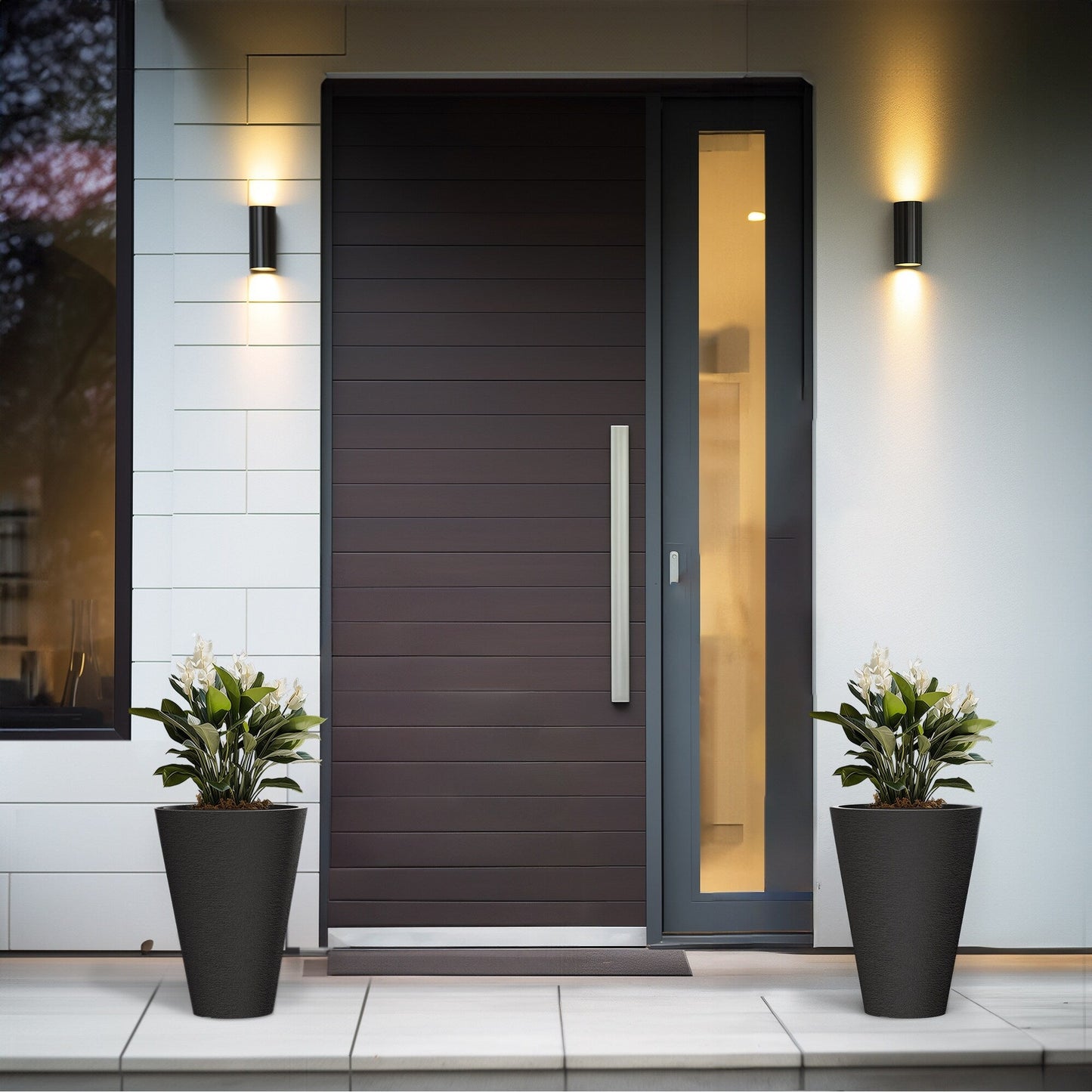 Ensemble de 2 grands pots ronds en plastique noir pour fleurs d'intérieur et d'extérieur