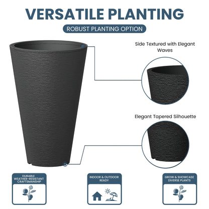 Ensemble de 2 grands pots ronds en plastique noir pour fleurs d'intérieur et d'extérieur