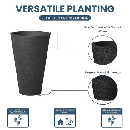 Ensemble de 2 grands pots ronds en plastique noir pour fleurs d'intérieur et d'extérieur
