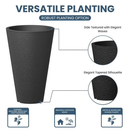 Ensemble de 2 grands pots ronds en plastique noir pour fleurs d'intérieur et d'extérieur