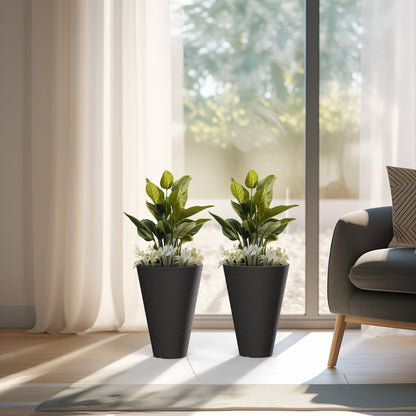Ensemble de 2 grands pots ronds en plastique noir pour fleurs d'intérieur et d'extérieur