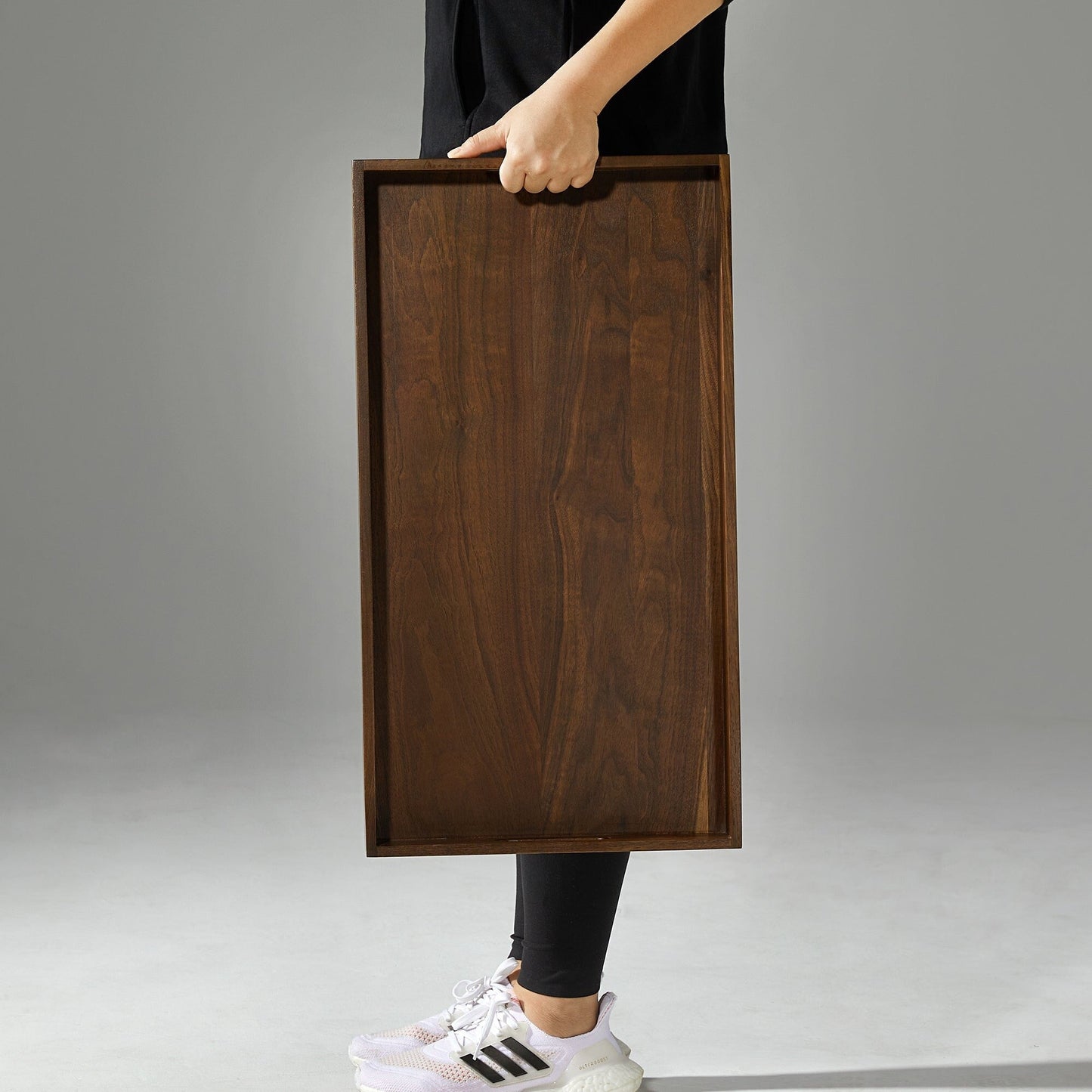 Plateau de service rectangulaire KINWELL en bois de noyer noir, style ottoman