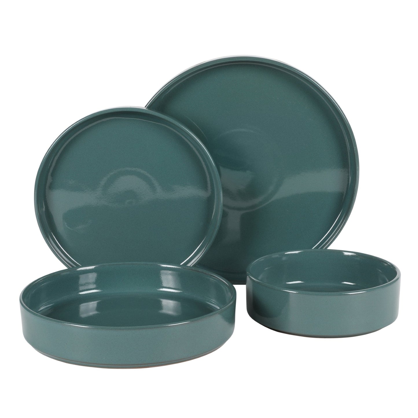 Service de table Bloomhouse Santorini Mist 16 pièces, assiettes et bols à double bol en terre cuite émaillée réactive