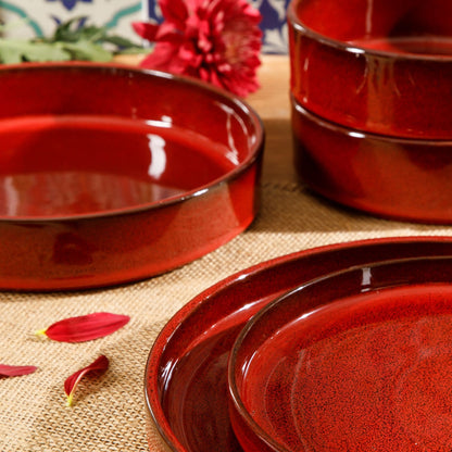 Service de table Bloomhouse Santorini Mist 16 pièces, assiettes et bols à double bol en terre cuite émaillée réactive
