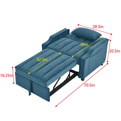 Canapé-lit simple convertible en velours bleu avec lit gigogne