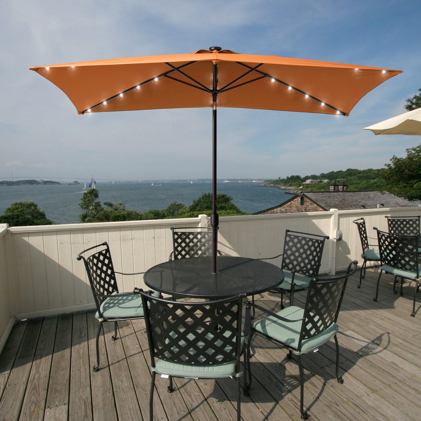 Bonosuki Parasol rectangulaire de terrasse avec éclairage LED, 3 x 2 m, en aluminium/acier, inclinable et à manivelle