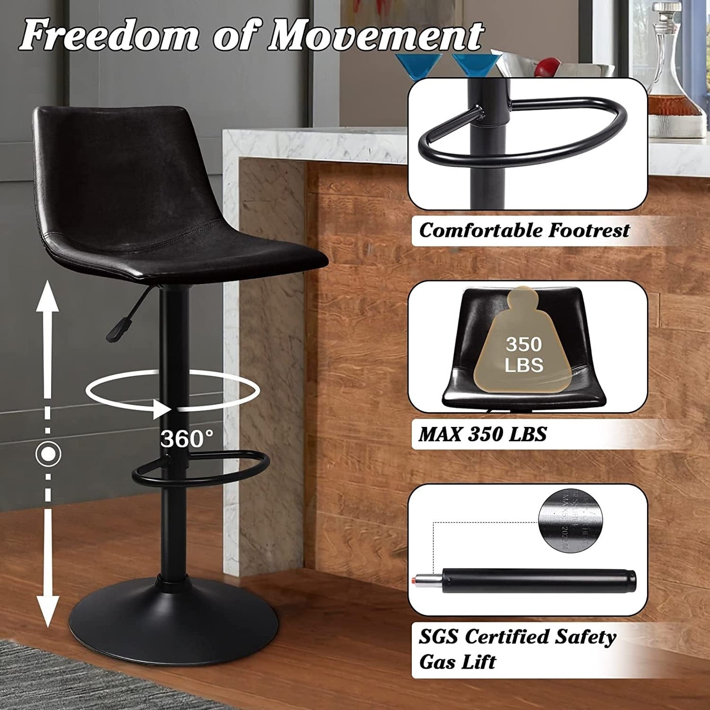 Tabourets de bar pivotants et réglables Bossin avec dossier – Hauteur comptoir