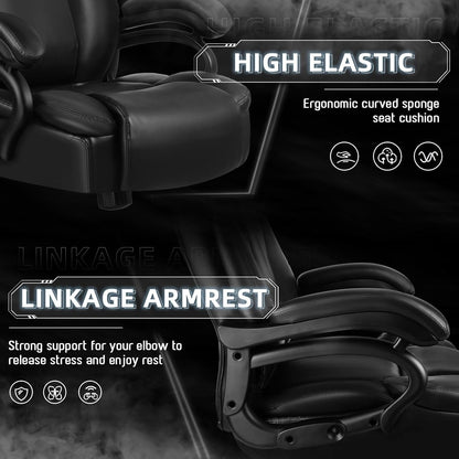 Chaise de bureau exécutive Bossin Big and Tall, chaise ergonomique à support lombaire réglable de 500 lb avec dossier haut en cuir PU pour ordinateur