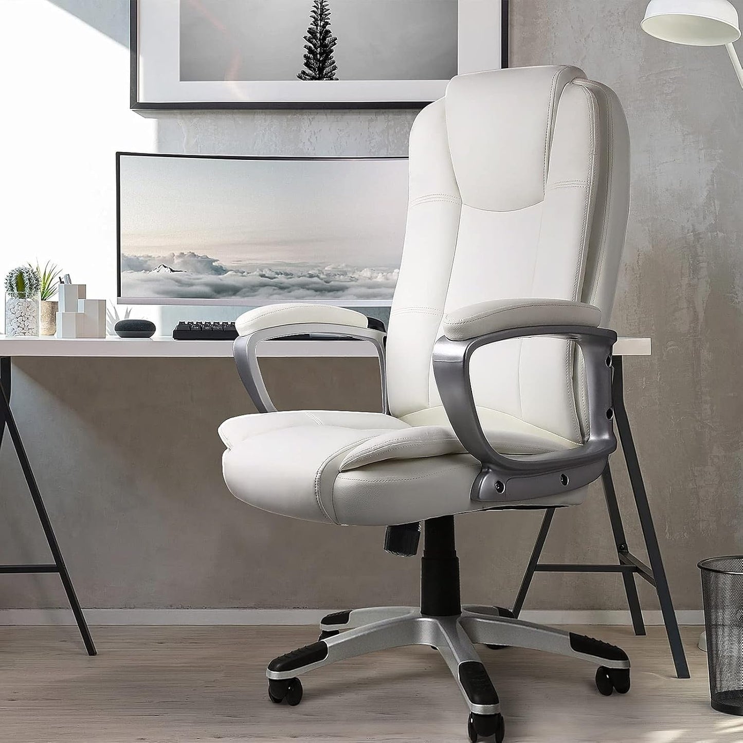 Fauteuil de bureau Bossin pour grandes tailles, dossier haut, fauteuil de direction ergonomique réglable en cuir, capacité 181 kg (400 lbs)