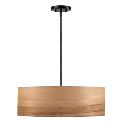 Lustre tambour Breaux à 4 lumières en placage de bois avec auvent noir - 22 po de largeur