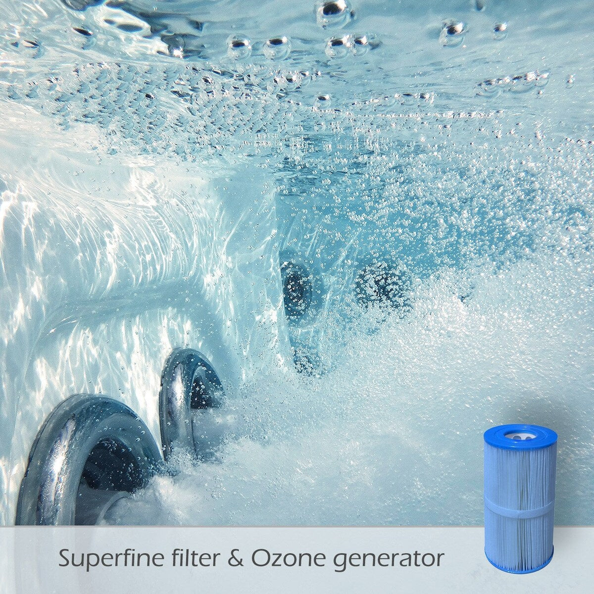 Maillot Buenospa 6 - Personne 46 - Spa à jets, blanc glacé, gris avec ozone et lumières LED