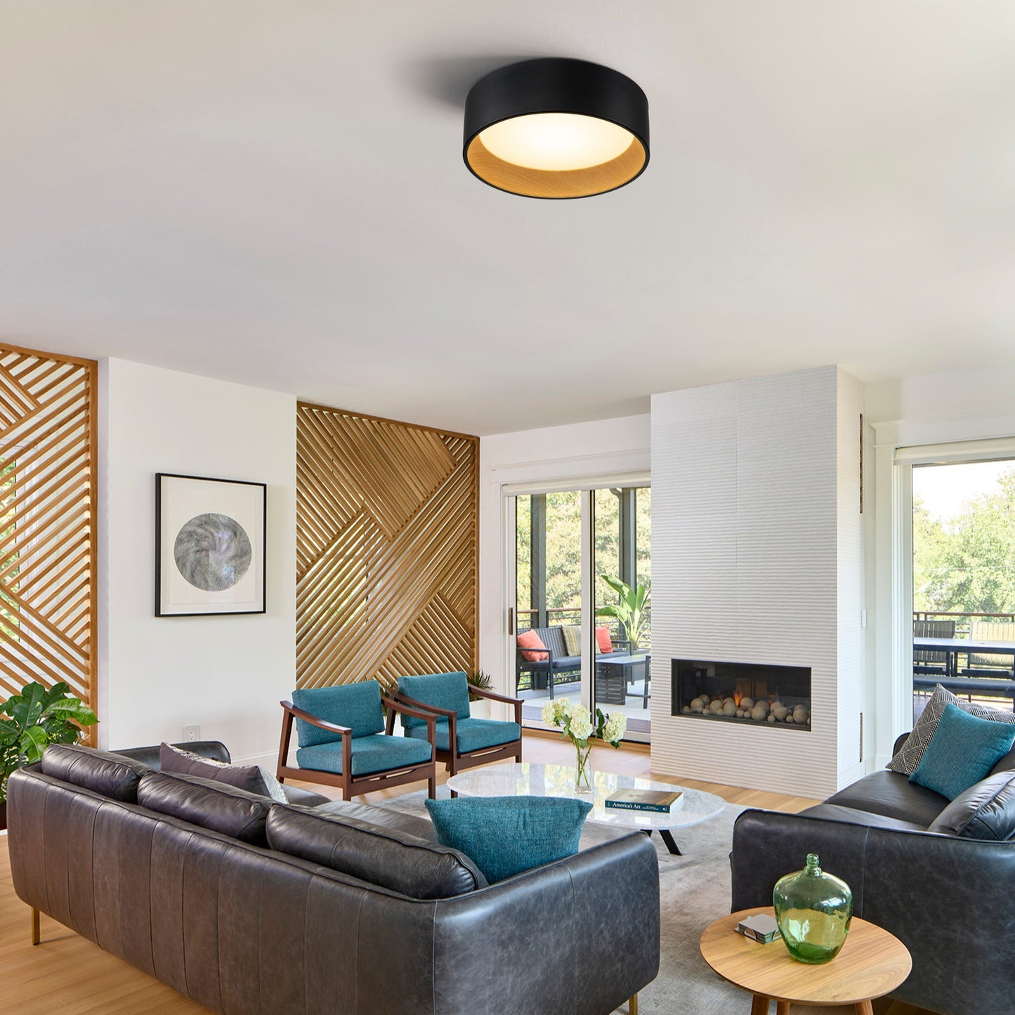 Plafonnier encastré à DEL intégré C Cattleya noir et imitation bois 3CCT