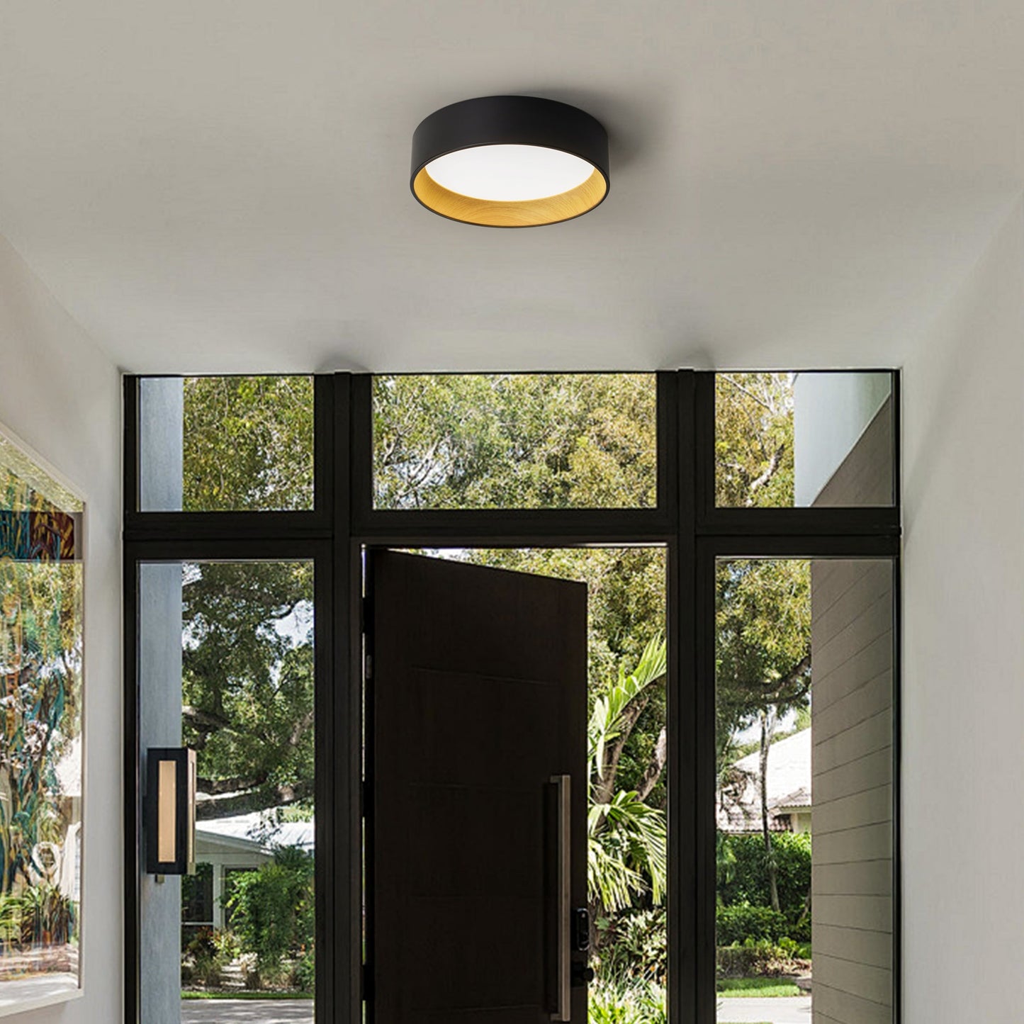 Plafonnier encastré à DEL intégré C Cattleya noir et imitation bois 3CCT