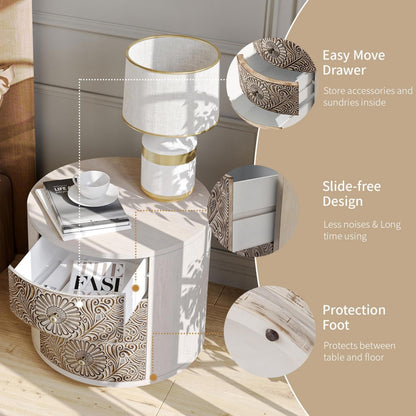 Table de chevet en bois massif marron vintage, motif COSIEST, avec tiroirs