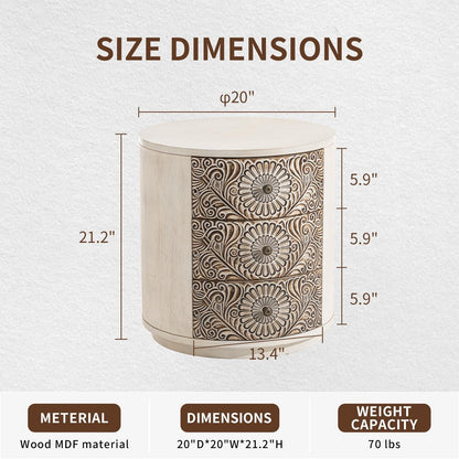 Table de chevet en bois massif marron vintage, motif COSIEST, avec tiroirs