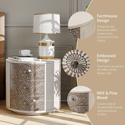 Table de chevet en bois massif marron vintage, motif COSIEST, avec tiroirs