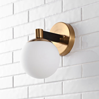 Meuble-lavabo moderne et contemporain Cecil Globe en métal et verre dépoli avec éclairage LED, par JONATHAN Y